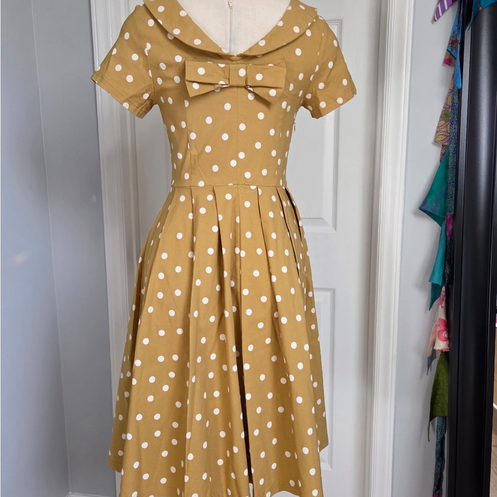Gown Town - Vintage-Inspired Mustard Polka Dot Fit & Flare Dress